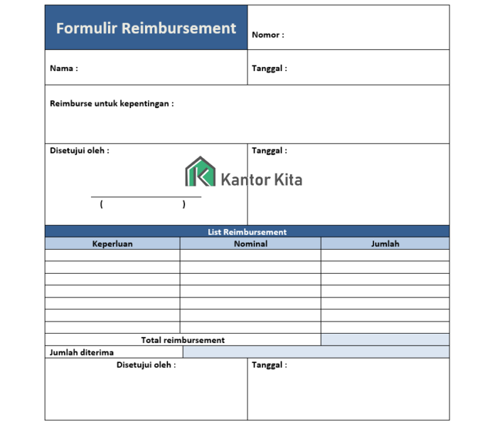 Contoh Form Reimbursement Perusahaan