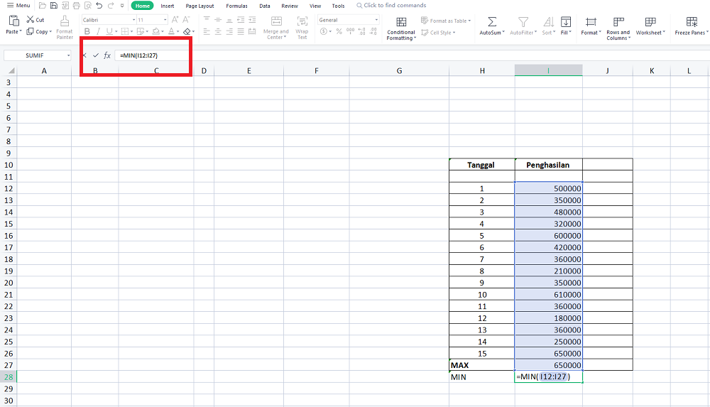 Penggunaan Rumus Max Dan Min