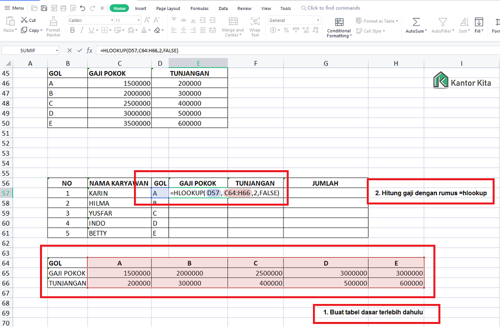 Penggunaan Rumus Hlookup